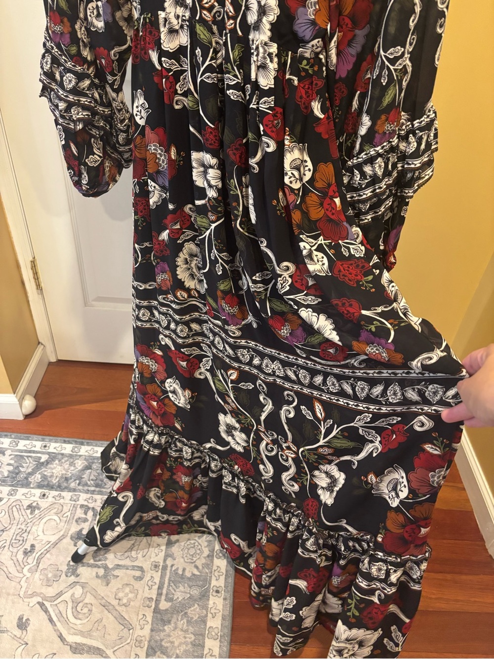 Farm Rio Bohemian Black Floral Long Sleeve Maxi Dress - Picture 7 of 9